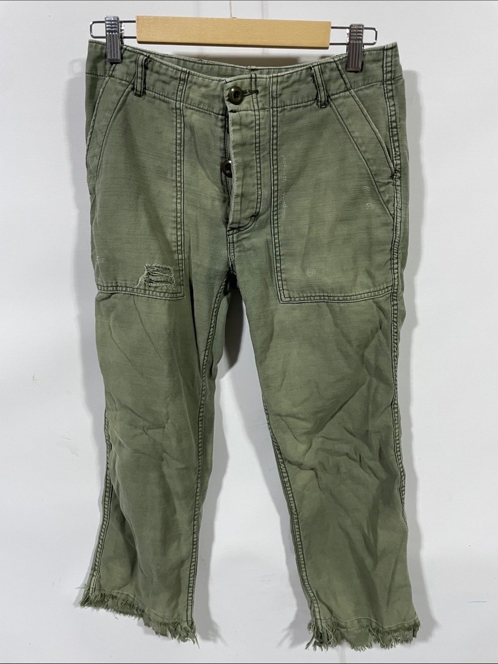 Free People Olive Utility Cargo Pants with Frayed Hem